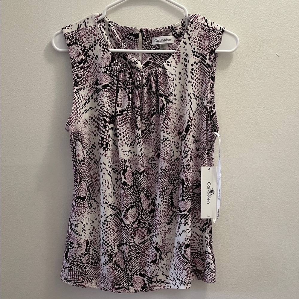 Calvin Klein Pink and Black Snake-Print Sleeveless Blouse